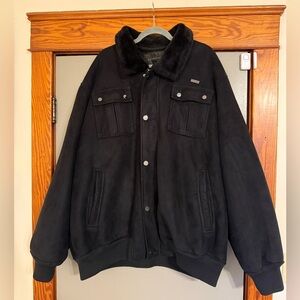 Sean John Black Bomber Jacket with Fur Collar